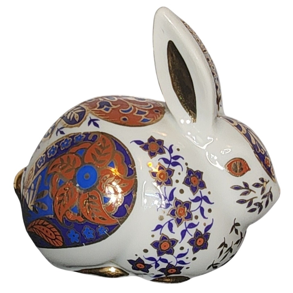 VTG Imari Ceramic Bunny Figurine Coin Bank Floral Design Made in Japan